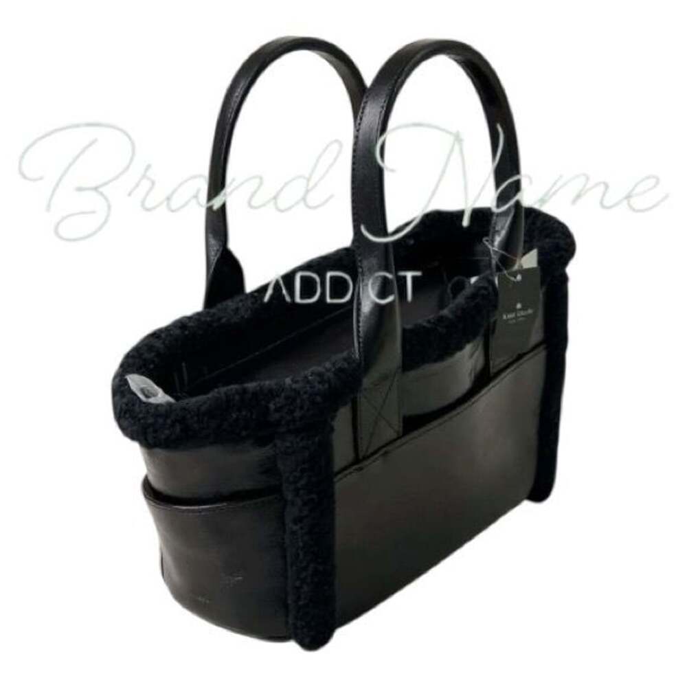 Kate Spade Large 17” Jett Black Faux Shearling Patent Leather Tote Bag - Picture 5 of 6